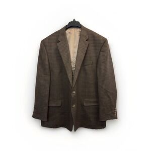 Chaps Men's Size 50R Flannel Wool Sport Coat Blazer Two Button Brown Houndstooth
